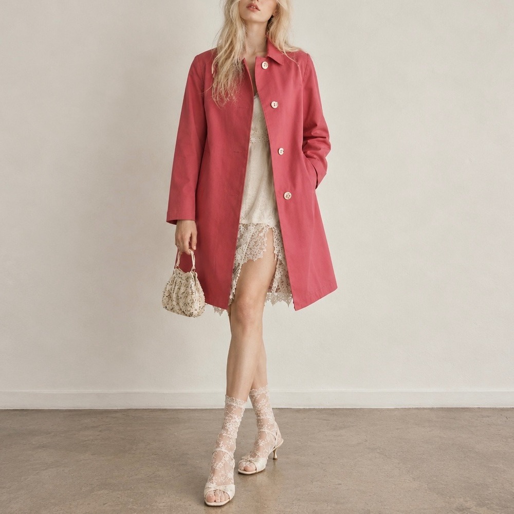 Mackintosh Pink Cotton Handmade Raincoat Trench Mac Jacket Women Small Vintage